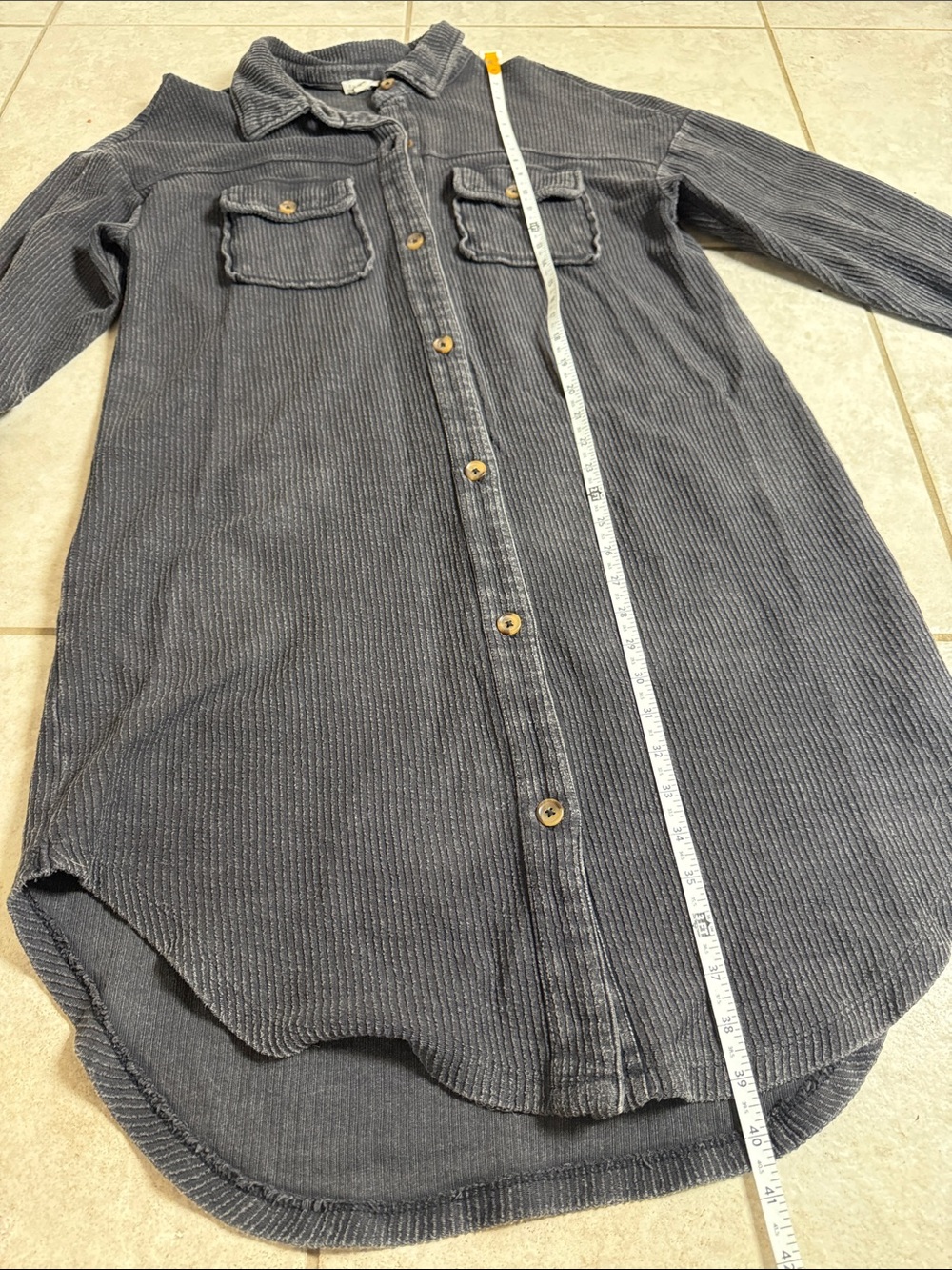 Anthropologie Pilcro Ribbed Duster Shacket Shirt Jacket XS Charcoal Grey Cotton - Picture 12 of 13
